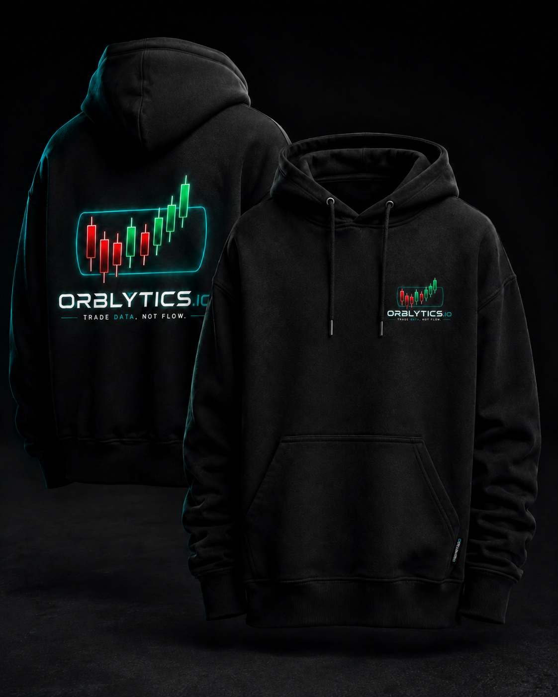 Front and back preview of the black ORBLYTICS Collection 001 hoodie